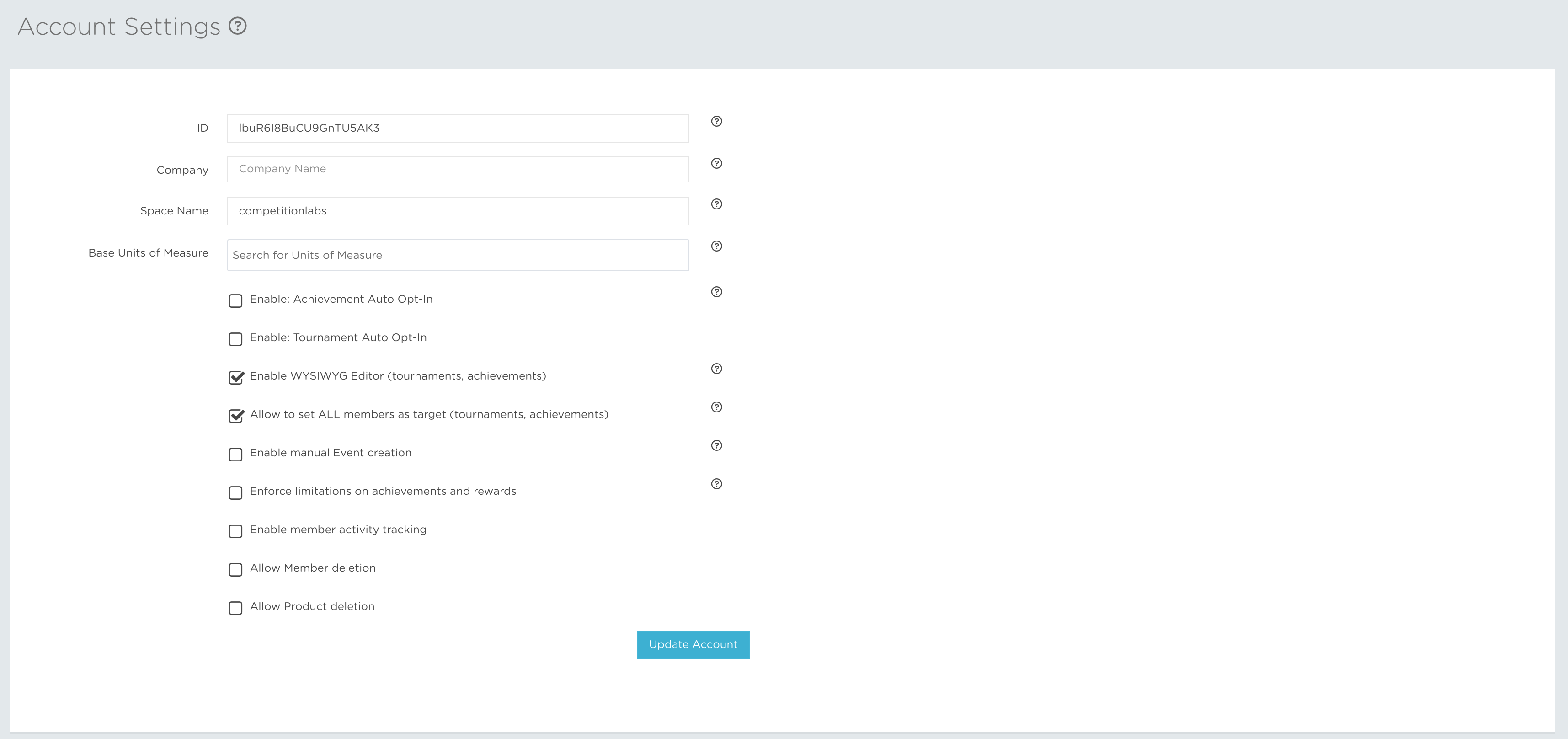 Account Settings page